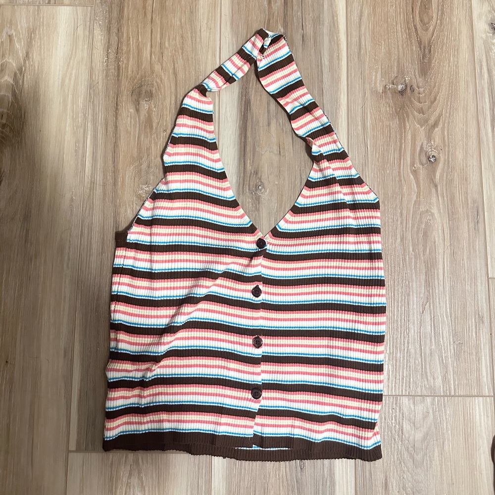 Striped Halter Knit Tank Top - Multicolor